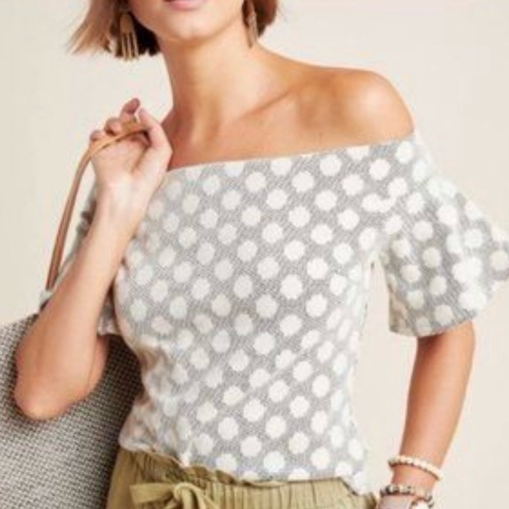 Anthropologie Eri + Ali Polka Dot Off-the-Shoulder Bell Sleeve Top Size XS